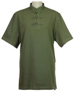 半袖チャイナ風Tシャツ　モスグリーン(男性用)