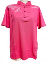 半袖チャイナ風Tシャツ　濃いピンク